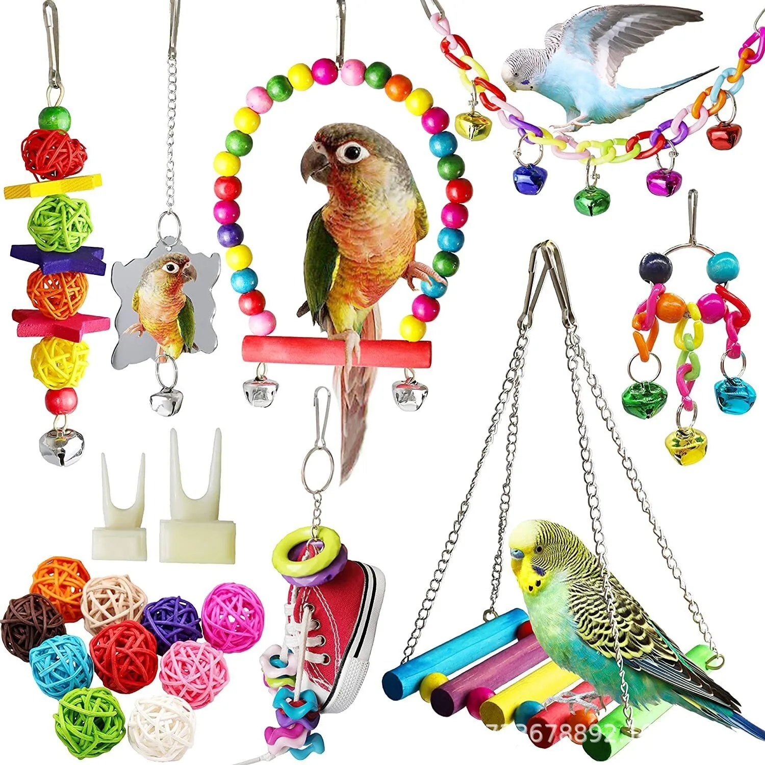 

Parrot Birdcage Swing Standing Pole Parrot Bite Toy Set Combination Supplies Bird Toys