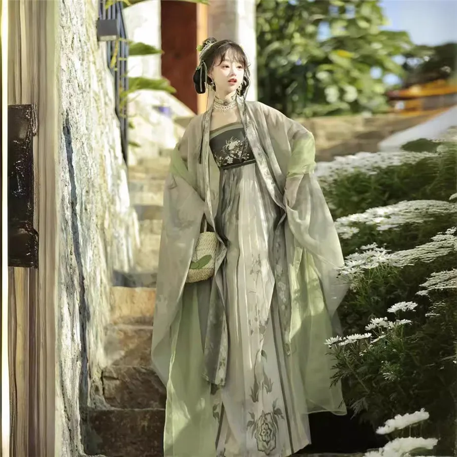 Vestido Hanfu para mujer, disfraz de Cosplay tradicional chino, vestido Hanfu verde y azul degradado antiguo de talla grande XL
