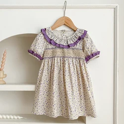 Summer Baby Dress Smocking Hand Embroidery Clothes Toddler Girl Dresses Cotton Kids Girls Puff Sleeve Casual Soft Girl Dress 