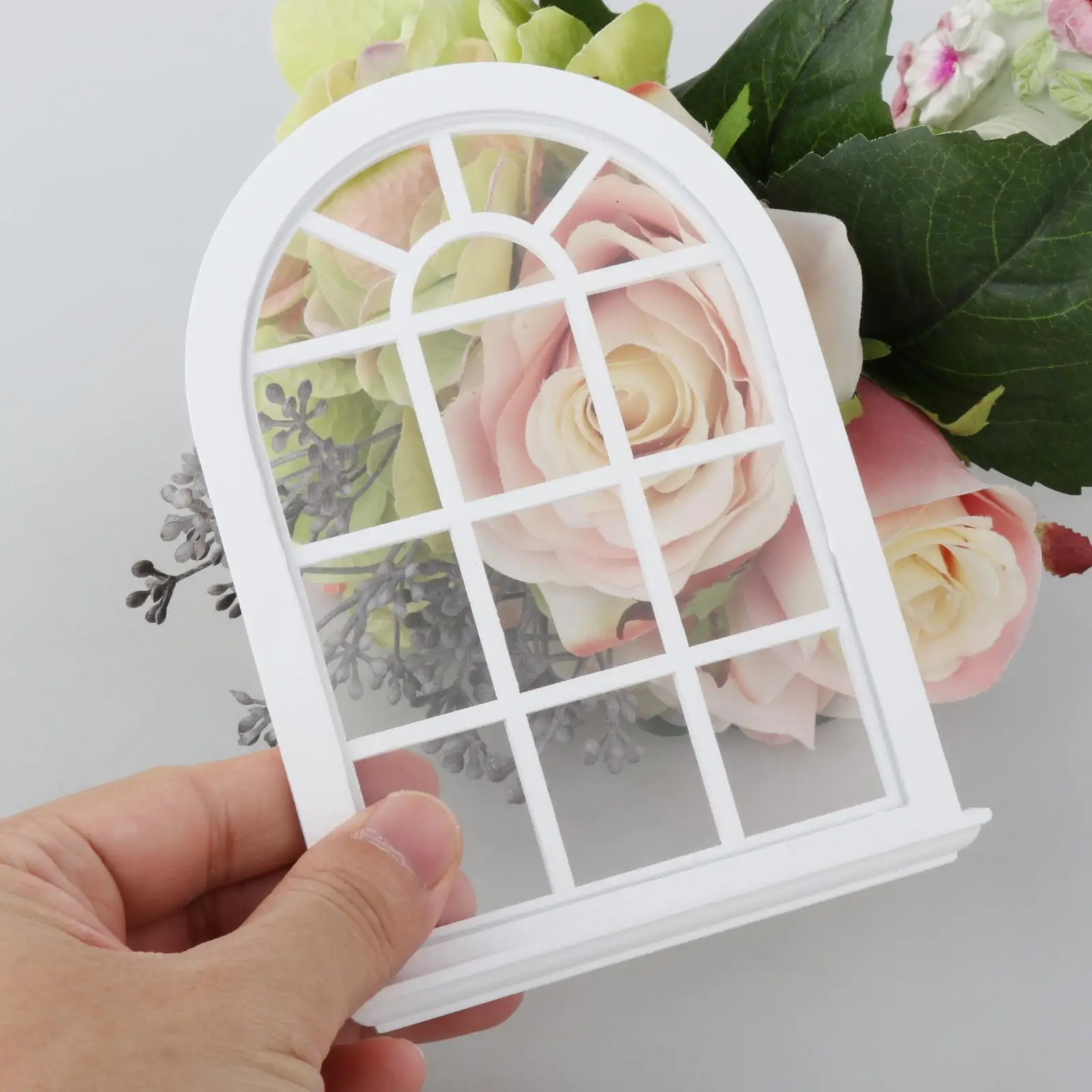 White Miniature 1/12 Dollhouse Wooden Arch Window Model Kids Gifts Girls Toy