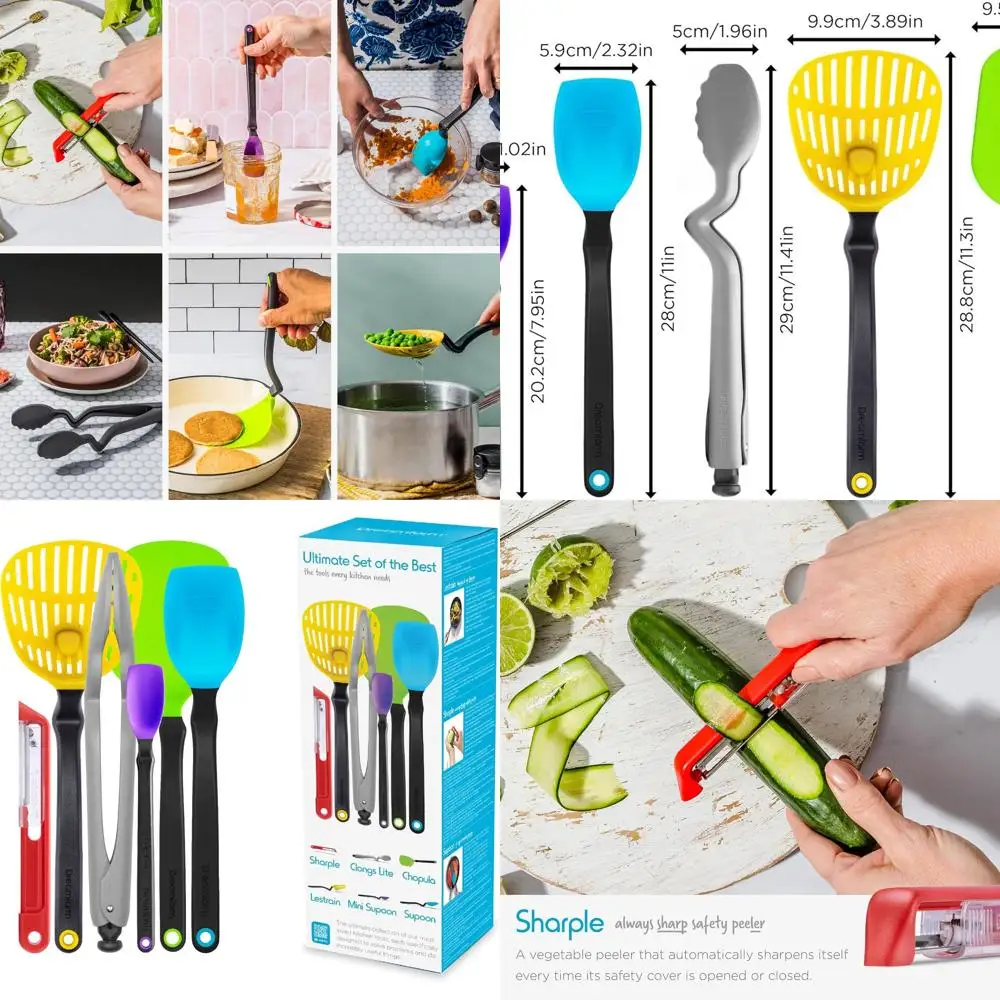 

Premium Silicone & Nylon Kitchen Utensil Set: Chopula, Supoons, Clongs Lite, Sharple, Lestrain - Party Mix