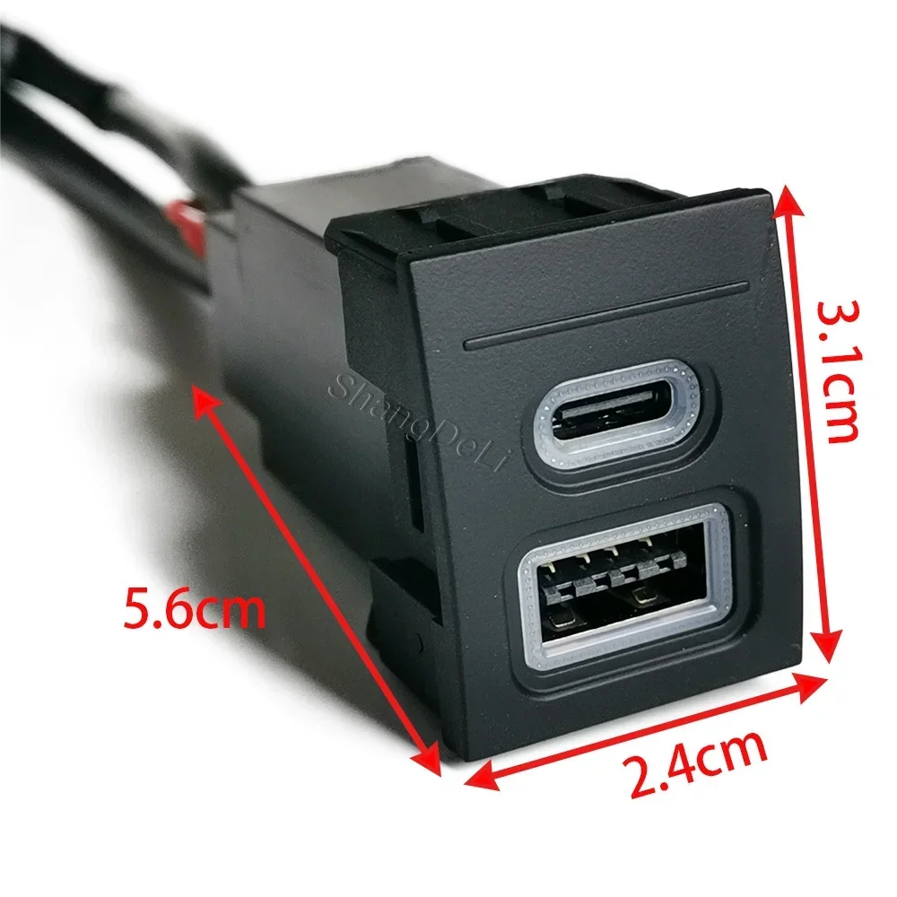 Car Retrofit Dual Port Type-C PD QC3.0 USB Charger Socket Red Night LED Light Dashboard Charging Outlet Fit for POLO 2002-2009