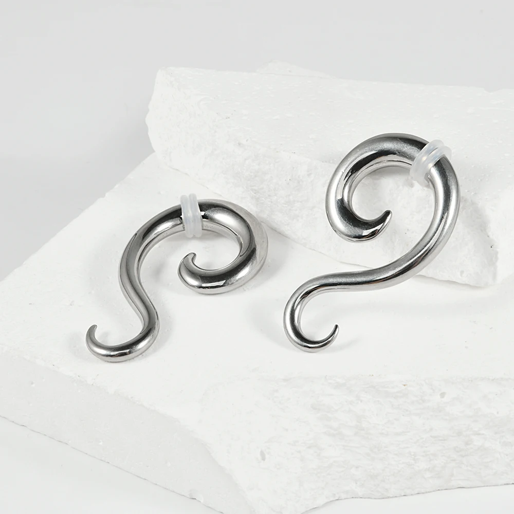 1PC High Quality Stainless Steel S Spiral Hoop Earrings Tunnel Heart Ear Weights 1.6-10MM Expander Ear Holes Piercing Jewelry