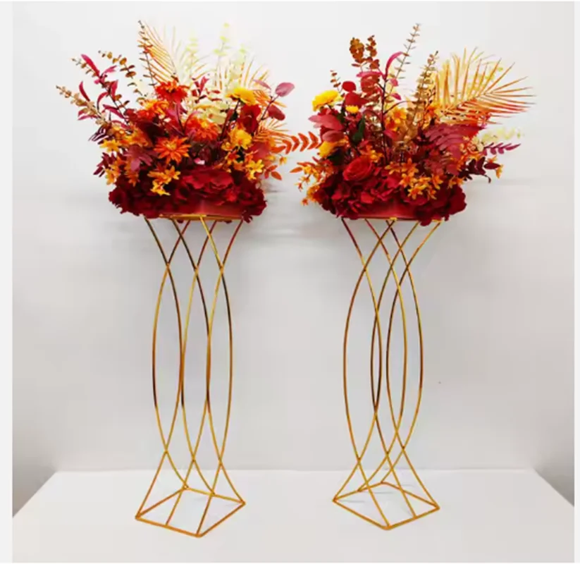 4-10 Stück romantische 80 cm abnehmbare goldene Hochzeitsblumenständer, einfacher Gang, zentraler Metall-Dekorationsrahmen, für Veranstaltungen und Zeremonien – Detail 4