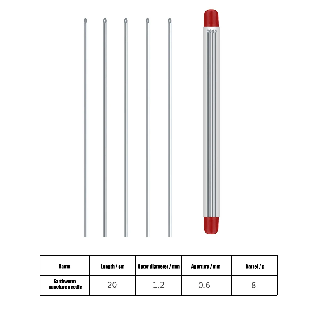 إبرة ربط دودة الأرض من الفولاذ المقاوم للصدأ ، إبرة غاز محمولة ، أداة حفر لدودة الصيد المجوفة ، 5-20: 50