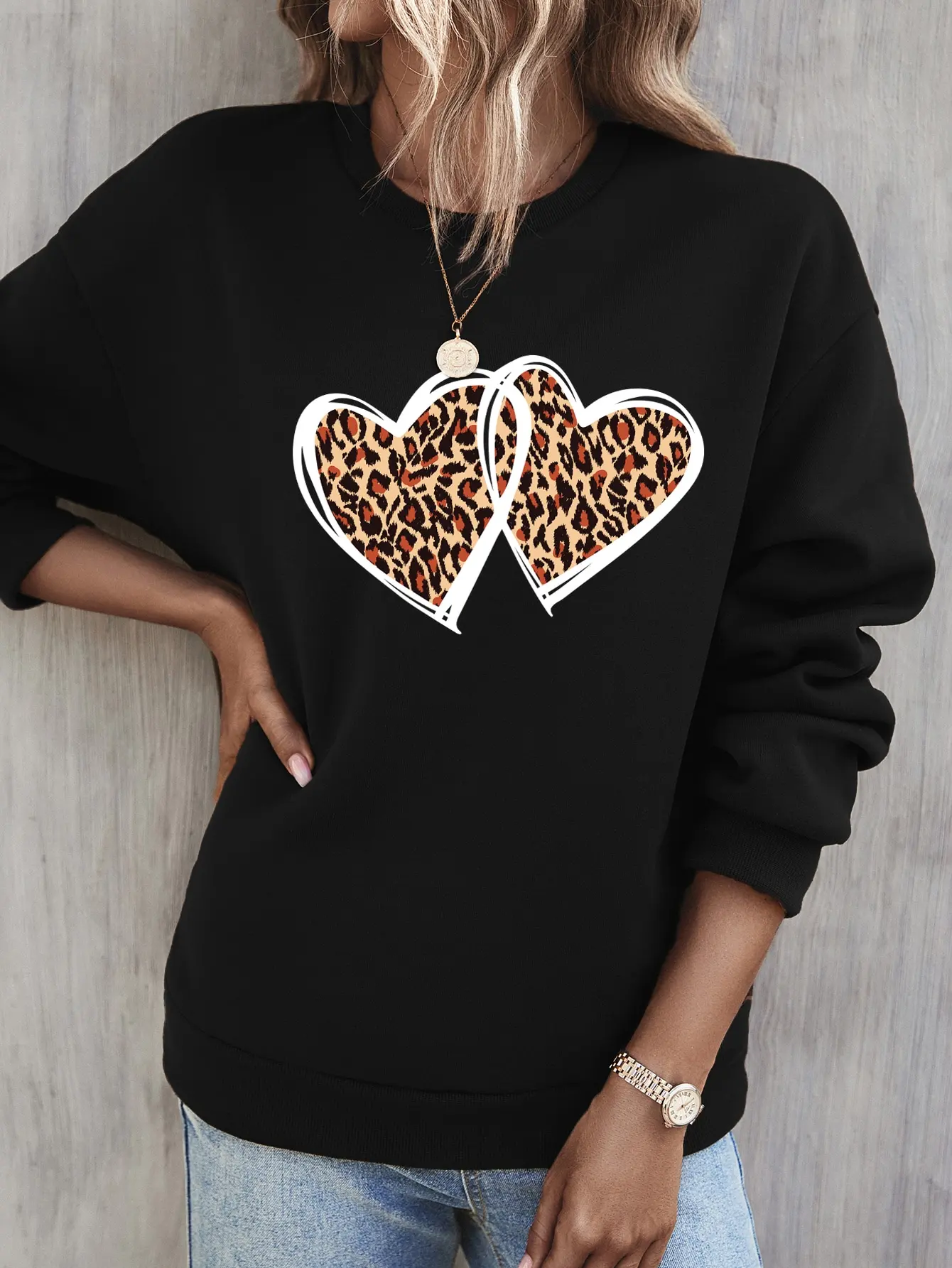 Kruisende Luipaardpatroon Love Prints Vrouwen Sweatshirts Losse Hiphop Hoodies Fleece Cartoons Kleding Street Nieuwe Pullovers