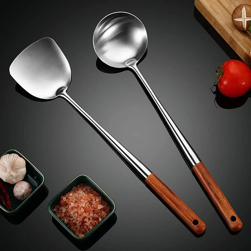 304Lange Steel Rvs Wok Spatel Cooking Equpment Kitchen Utensils Keuken Sleuven Rijst Lepel Kookgerei Gebruiksvoorwerp Set Turner