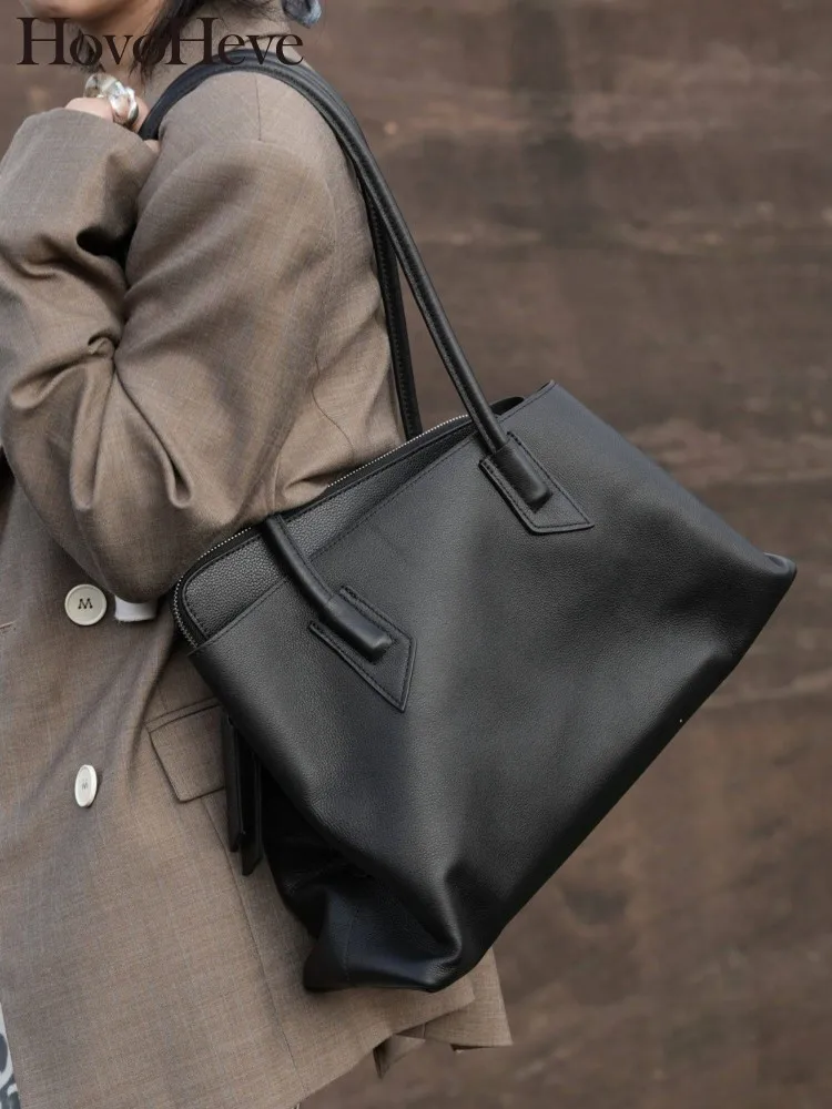 

Concise Female Genuine Leather Large Capacity Bags Top Quality Zipper Ladies Handbag Solid Color Cowhide Single Shoulder Bag