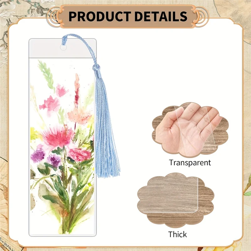 

A13E-Paper Blank Bookmarks With Tassels Clear Bookmark Blanks Colorful Tassels Cardstock DIY Bookmark Making Kit