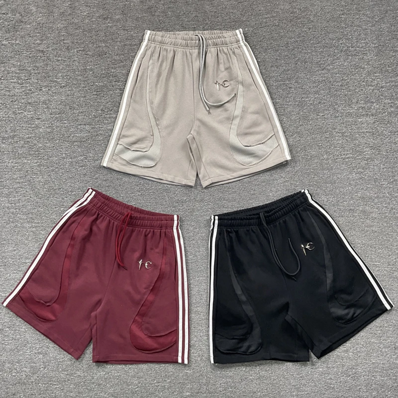 

European American Streetwear THUG CLUB Casual Shorts Metal Star Moon Logo Patchwork Mesh Fabric Design Thug Club Shorts