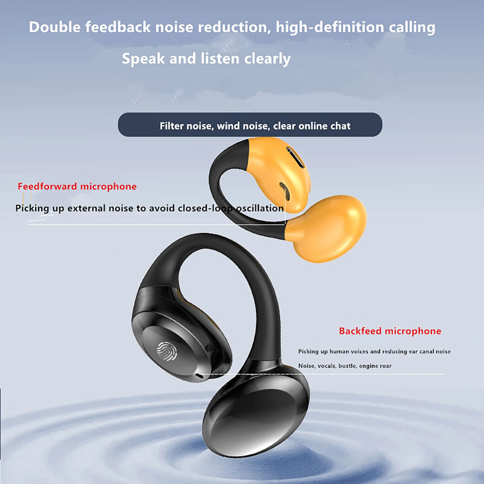 Open Ear Sport Clip Headphones Waterproof Noise-canceling Stereo Sound Earphones for IOS & Android for  for iPhone for Samsung