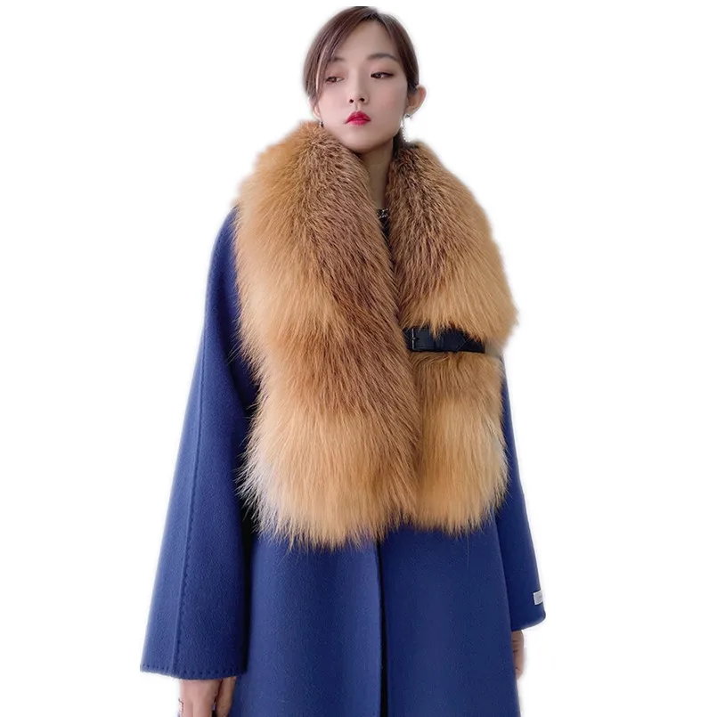 

Korean Female Soft Real Fox Fur Scarves Winter Fluffy Thicken Windproof Warm Neck Guard with Belt Collar