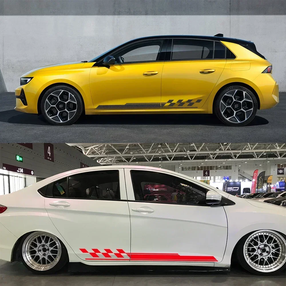 2Pcs Checkered Flag Racing Line Vinyl Car Sticker Auto Decal For Car Door Side Skirt Body Sport Exterior Decoration Accessory