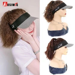 Spring And Summer Wig Hat With Curly Ponytail Baseball Cap Wig Synthetic Cap Women's Adjustable Baseball  Black And White Checke