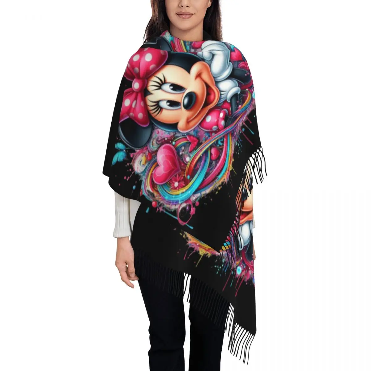 

Custom Mickey Mouse Tassel Scarf Women Soft Shawl Wrap Female Winter Scarves
