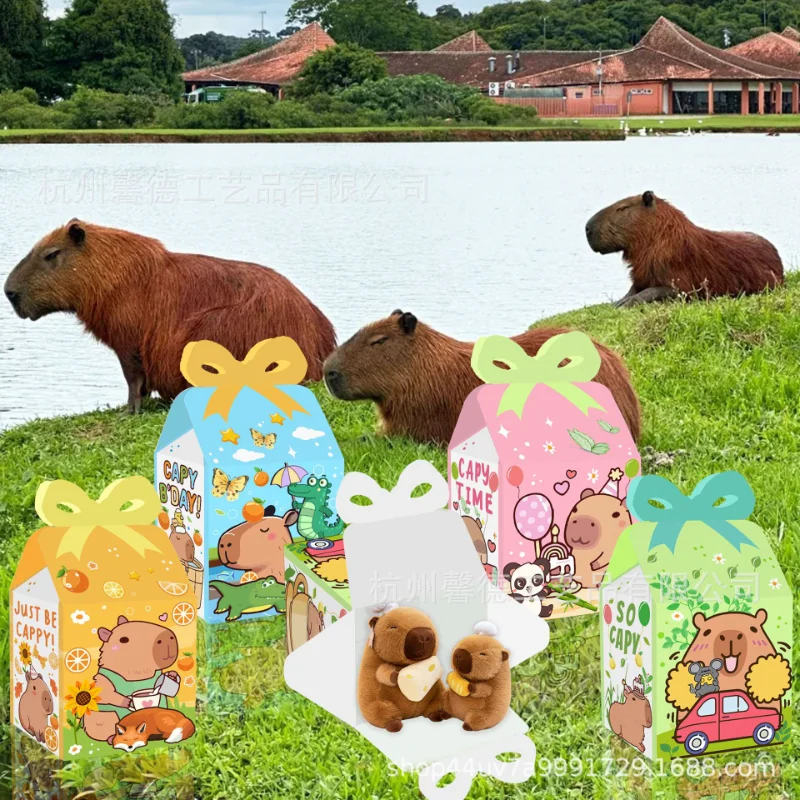 12 stks Capybara Bonbondoos Cartoon Kids Verjaardagsfeestje Gunsten Candy Cookie Treat Pakket Dozen Baby Douche Decoratie Benodigdheden