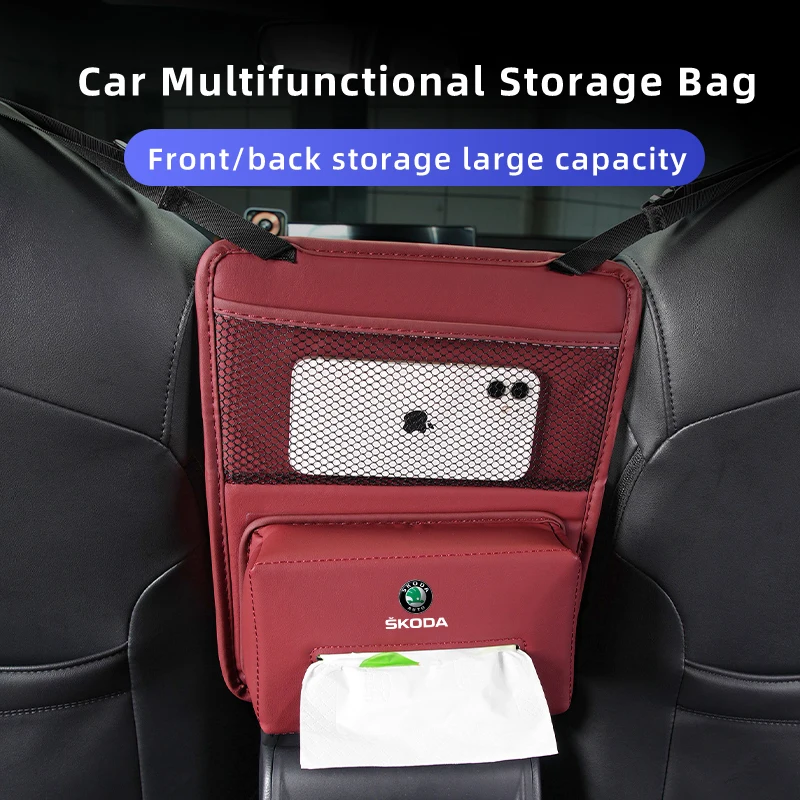 Car Seat Storage Bag Hanging Pocket Organizer Stowing Tidying For Skoda Rapid Kodiaq Karoq Fabia Kamiq MK3 Roomster Enyaq