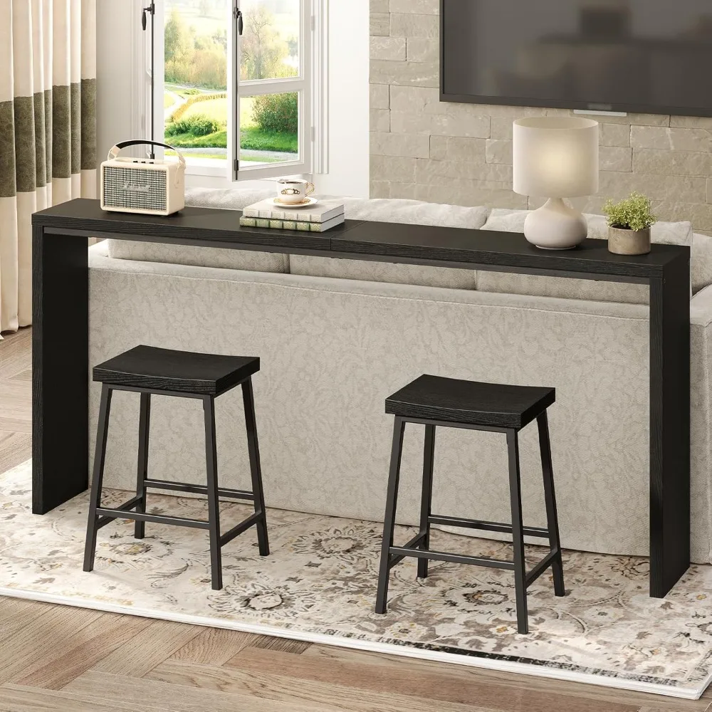 Industrial Bar Stools Set of 2 with Footrest, 23.7 Inch Counter Height Stools for Kitchen Dining Room Bar