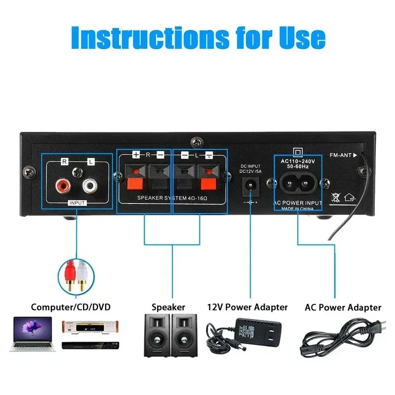 Hifi Digitale Versterker Ak35 Bluetooth Versterkers Mp3 Kanaals 2.0 Geluidsversterker Versterker Ondersteuning 110V-240V Voor Thuis Auto Max 400W * 2