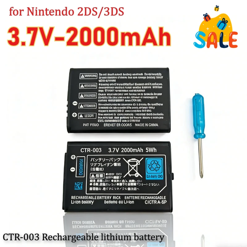 

CTR-003 3.7V-2000mAh rechargeable lithium battery for Nintendo 2DS/3DS controlador de mando N3DS 2DS