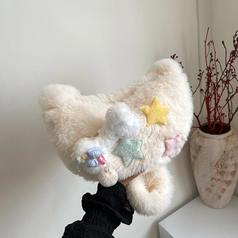 

Зимние плюшевые однотонные мягкие молодежные милые сумки на плечо на молнии, модные повседневные универсальные женские сумки через плечо большой вместительности