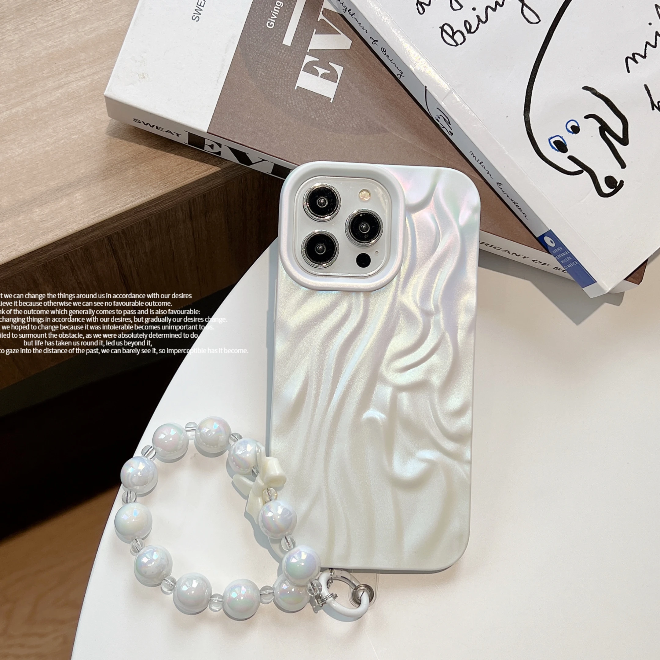 Stylish water print white pleated frosted case for iPhone 11 12 13 14 15 Plus Pro Max all-Inclusive simple phone case