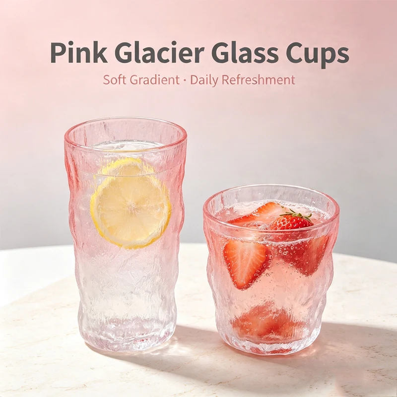 285ml/380ml Gradient Pink Cocktail Glass Modern Iceberg Shaped Glass Cup Art Design Juice Beverage Mugs Suitable for Gift Giving