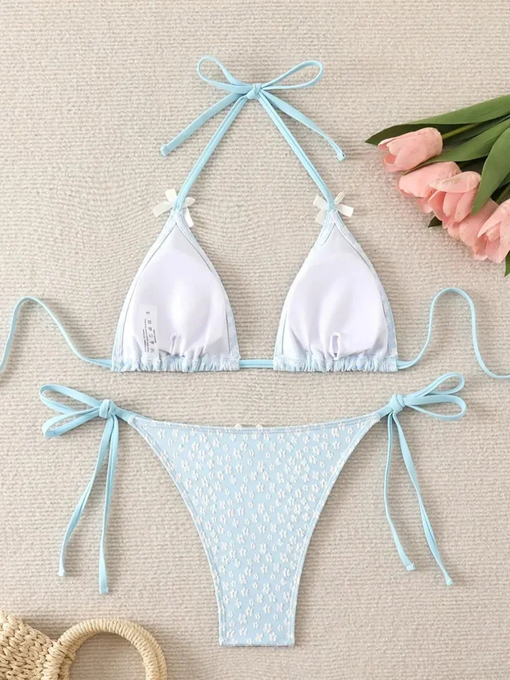 Vzvn Fashion Sexy Laced Up Bow Bikini Set Women Split Swimsuit Vacation Bikini 2026 New All Season Backless Bikinis 2 Piece Set