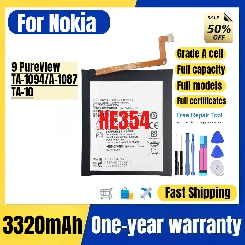 HE354 for Nokia 9 PureView/TA-1094/A-1087/TA-10 Mobile Phone Battery High Quality  Replacement Bateria Grade A Cell with Tools