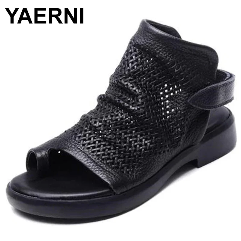 

Шлепанцы женские из натуральной кожи, лоферы, дышащие, плоская подошва, с крючком, летние тапочки, 3 см