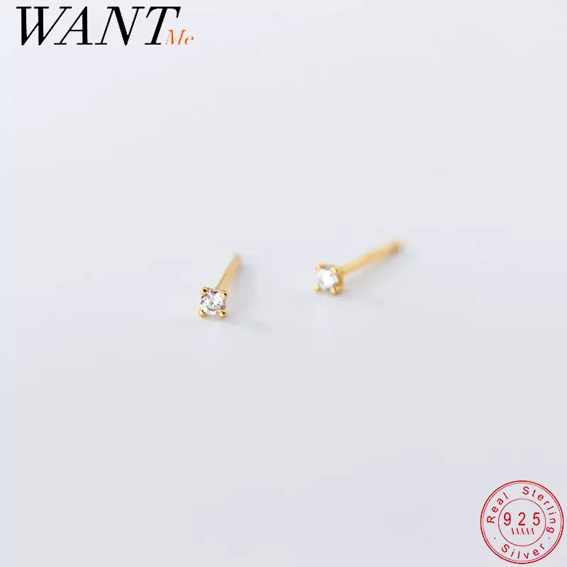 WANTME 925 Sterling Silver Fashion Minimalist Single Zircon Stud Earrings for Women Chic Ear Bone Piercing Jewelry Accessories