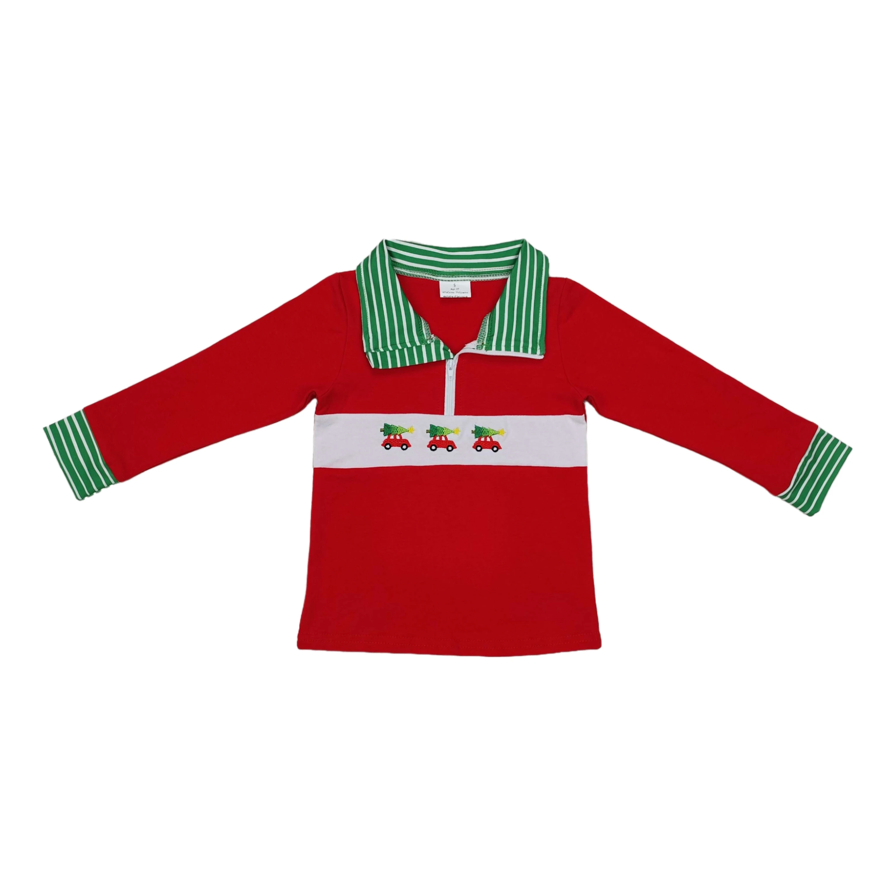 Wholesale Baby Boy Christmas Lapel Children Embroidery Tree Truck Clothes Toddler Zipper Pullover Long Sleeves Cotton Shirt