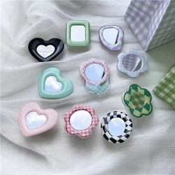 Korean Cute Mirror Flower Heart Bracket Phone Grip Tok Griptok Holder Ring For iPhone 15 12 Phone Stand Support Holder Girl Gift