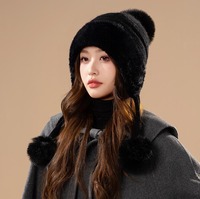 Women's Winter Ski Cycling Hat - Windproof Thermal Ear Flap Knit Beanie with Pom Pom, Cute Fuzzy Warm