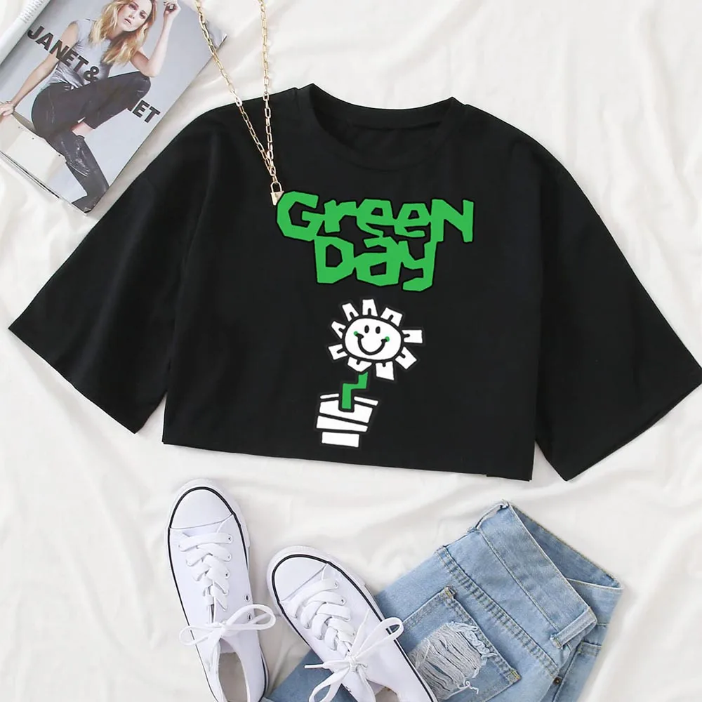 

Женская футболка Green-Day Inspired Tour 2026 с круглым вырезом и короткими рукавами, укороченный топ
