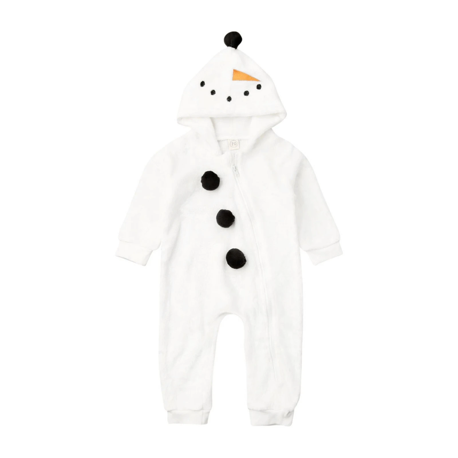 2024 New Years Infant Baby Winter Xmas Snowman Shape DIY Decor Long Sleeve Zipper Hooded Fleece Jumpsuit Thanksgiving Costumes