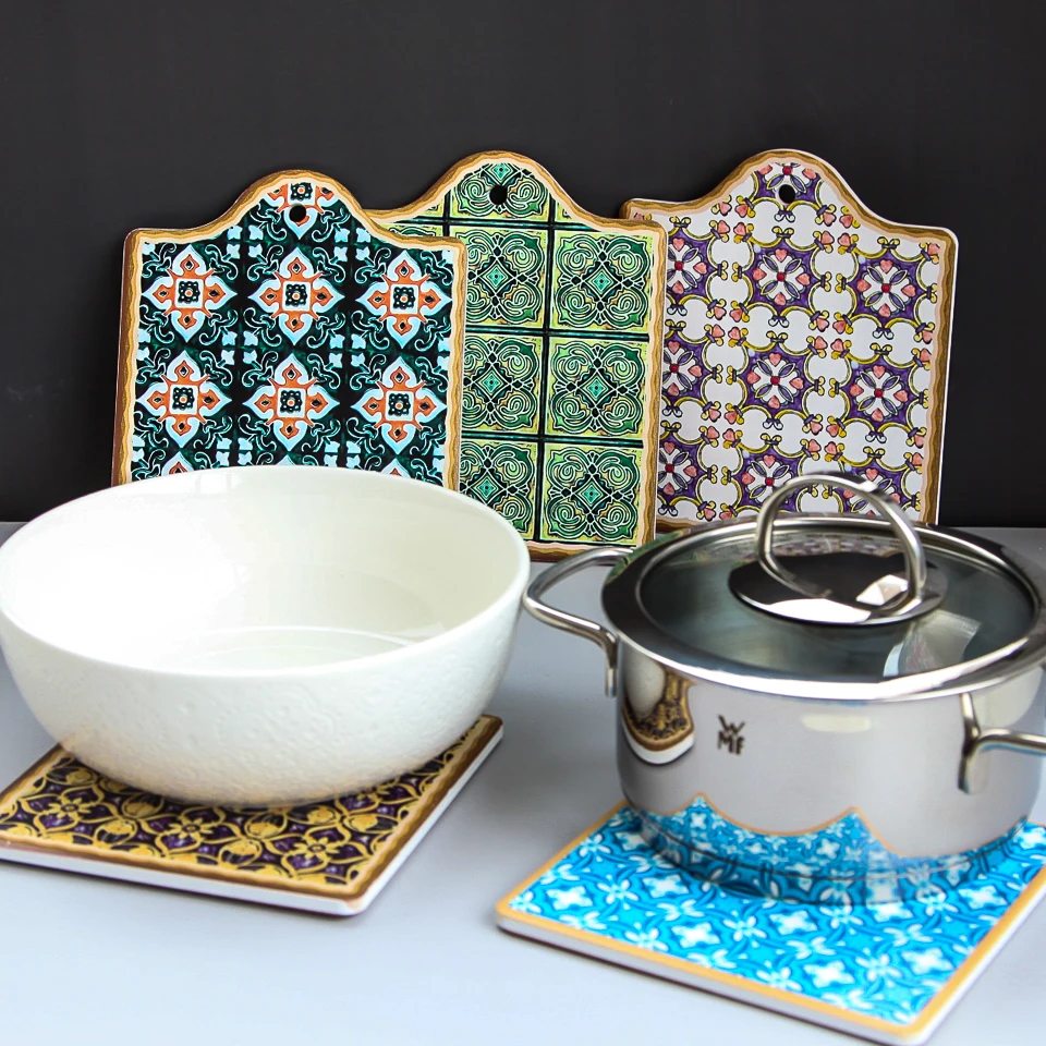 Moroccan Exotic Wind Ceramic Placemat Pot Pad Plate Heat Insulation Mat Retro Tile Placemat Gourmet Shooting Props Free Mail