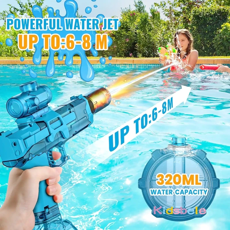 Cool ไฟฟ้าอัตโนมัติน้ํา Blaster เกมยิงกลางแจ้งไฟ Squirt Gun ช่วง 27-30 ฟุต USB ชาร์จน้ําปืนของเล่น