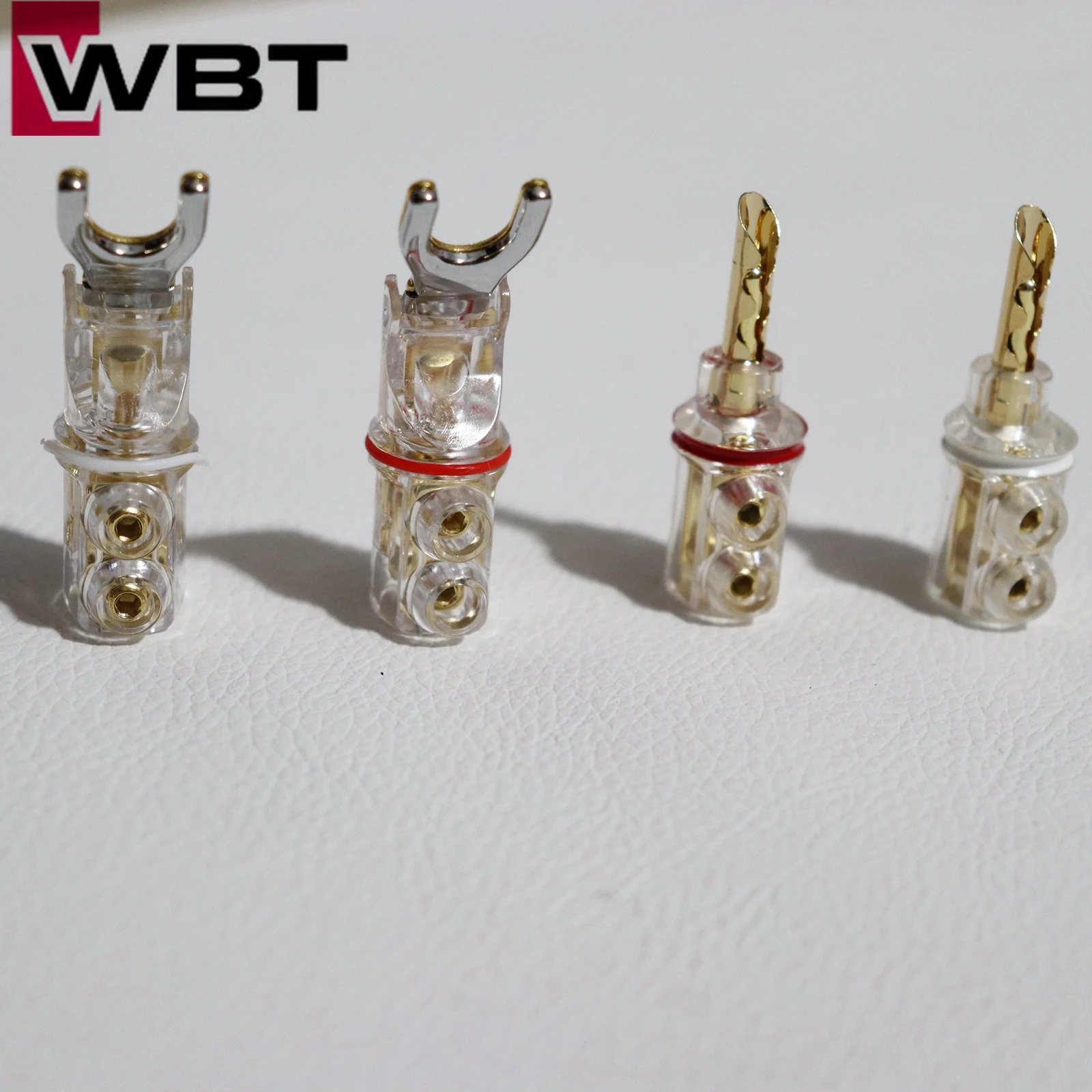 

4 pcs Brand new original WBT Rhodium plated no soldering Y/U Spades Banana plug HiFi speaker Audio fork speaker cable Connector