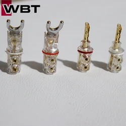 4 pcs Brand new original WBT Rhodium plated no soldering Y/U Spades Banana plug HiFi speaker Audio fork speaker cable Connector