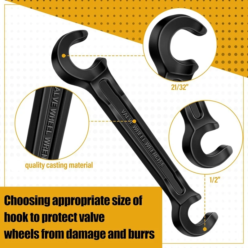 Double Ended Valve Wheel Wrench Cast Steel Hand Valve Wheels Wrench 8In Valve Opening Closing Tool (1/2In and 21/32In)-A62I