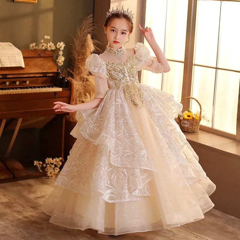 

Gorgeous Long Dress For Fashion Girls Evening Prom Children Luxury Costumes Piano Performance Kids Formal High end Dresses