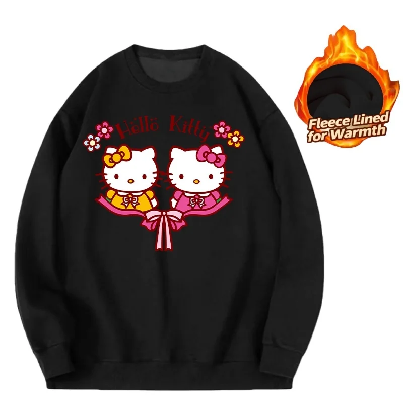 

Sanrio Series Printed Crew Neck Long-Sleeve Top, Cute and Warm Fleece-Lined Crew Neck Long-Sleeve T-Shirt, 100% Cotton