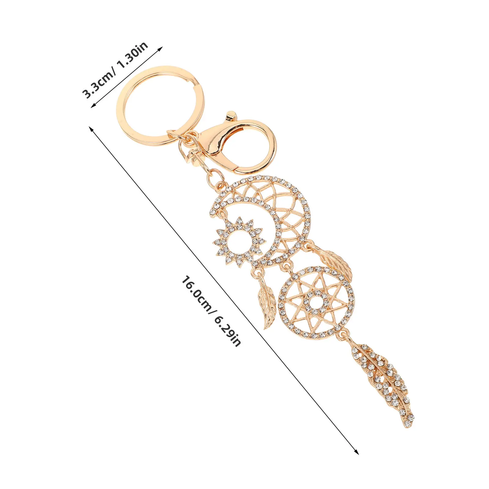 Dreamcatcher Keychain Rhinestone Moon Mini Alloy Boho Bag Charm Lucky Car Hanging Ornament Purse Accessory Rearview Mirror Charm