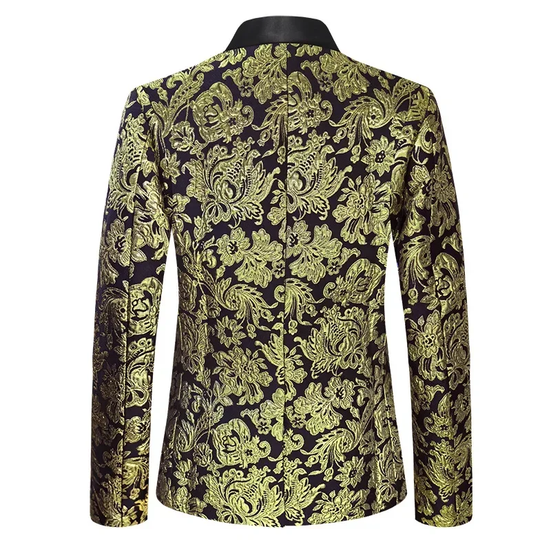 2025 New Men Luxury Jacquard Suit Single Buckle Jacket Fashion Singer Host Party Stage Performance Dress Blazers Coats