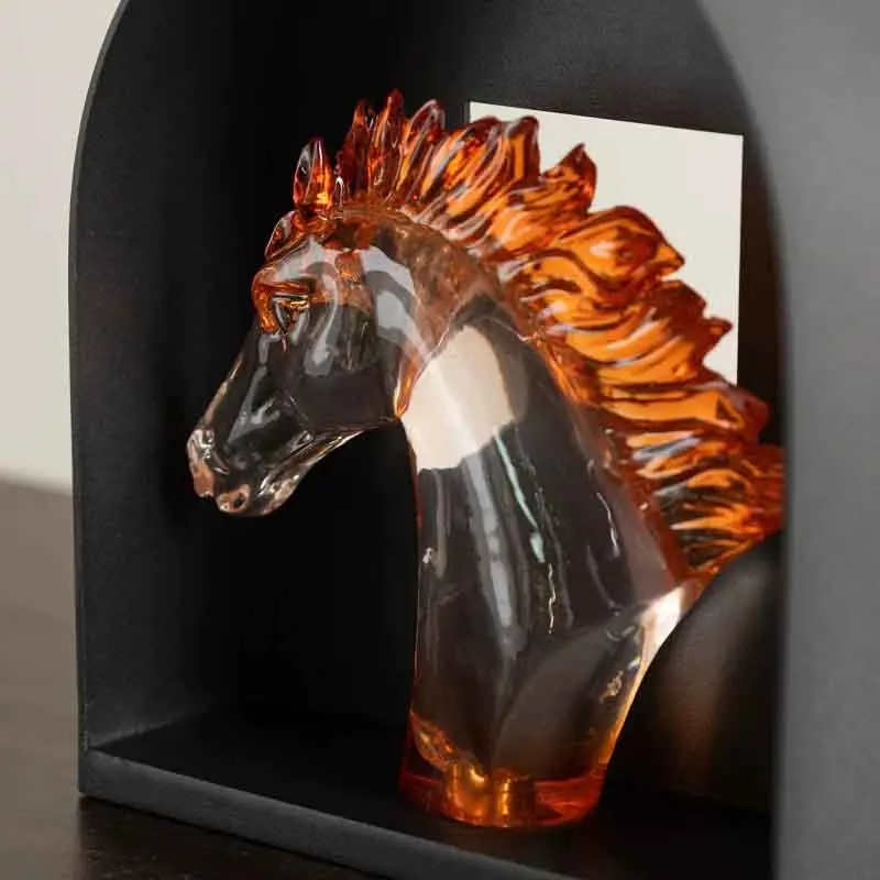 l*-Transparent Horse Head Sculpture,Luxury Artworks Ornament,Creative Crafts Desktop Decoration,Nordic Room Decor,