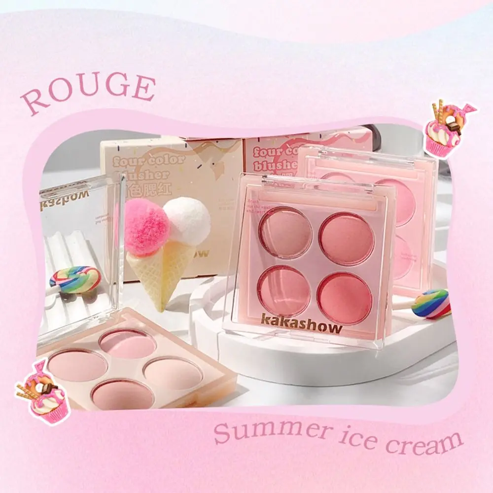 Paleta natural de blush de quatro cores para mulheres, durável, duradoura, sombreamento, fosco, rosto, iluminar, sombra