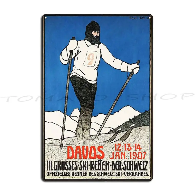 Winter In Davos Vintage Ice Skating Travel  Circa 1914 Metal Plaque Poster Wall Pub Cave Plates Club Print  Tin Sign Poster