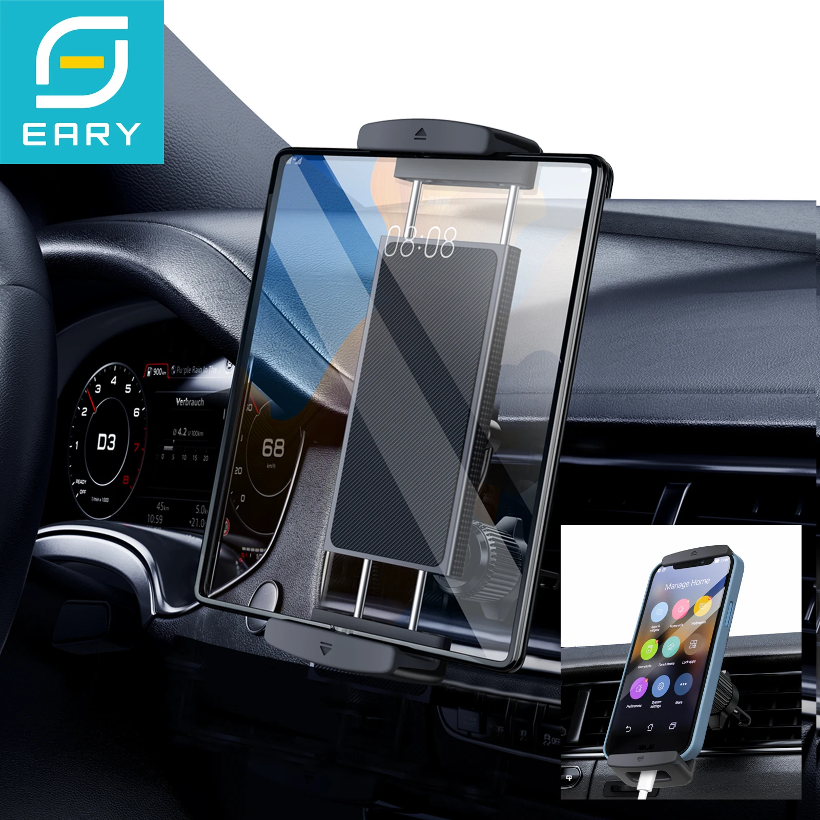 

Eary for Z fold 7 6 5 4 Car Phone Holder Mount Air Vent With Extend Pole Hook Clip With 360°Rotate Samsung S25 iPhone iPad Mini