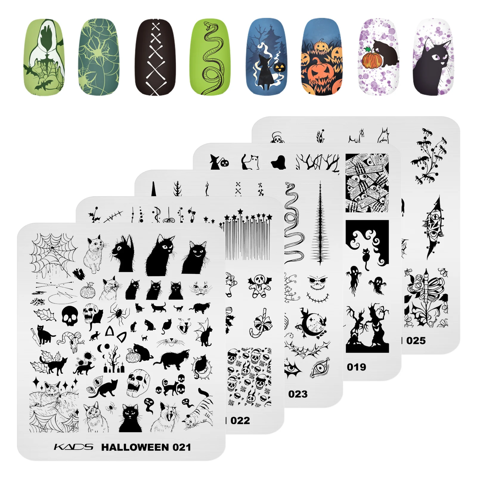 KADS Halloween Nagelstempelplatten Totenkopf Kürbis Fledermaus Vorlagen Schablonen Nagelkunst Stempelplatte Maniküre Nageldruckwerkzeug